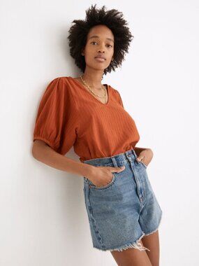 MADEWELL Momjean Raw-Hem High Waisted Medium Blue Denim Women's Short Size 27
